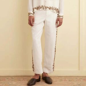 Bode Beaded Wheat Flower Trousers Men's Pants Cream Embroidered Size 36 272872